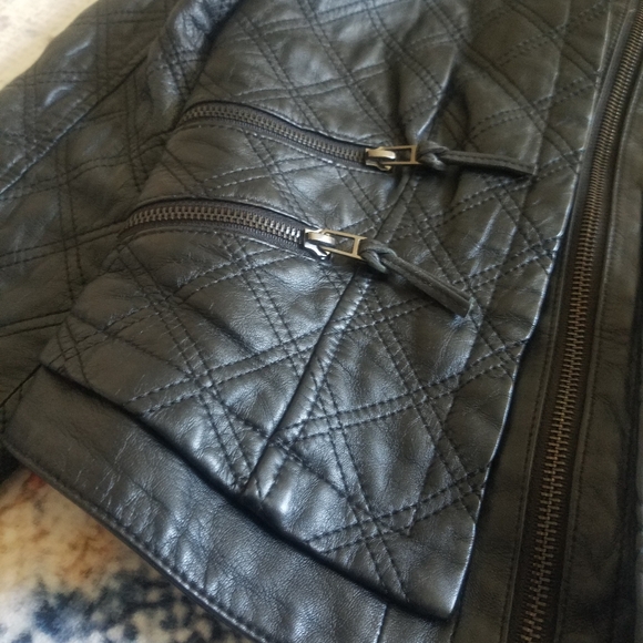 Zara 100% Lambskin Leather Quilted Tailored Collarless Black Biker Moto Jacket - Picture 11 of 15